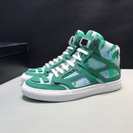 Plein  Camouflage Printing Leather High Top Sneakers For Men Green