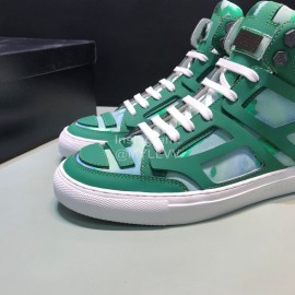 Plein  Camouflage Printing Leather High Top Sneakers For Men Green