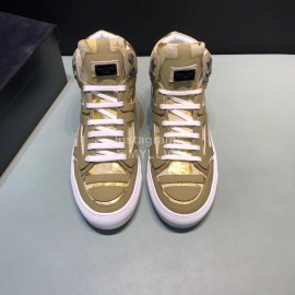 Plein  Camouflage Printing Leather High Top Sneakers For Men Khaki