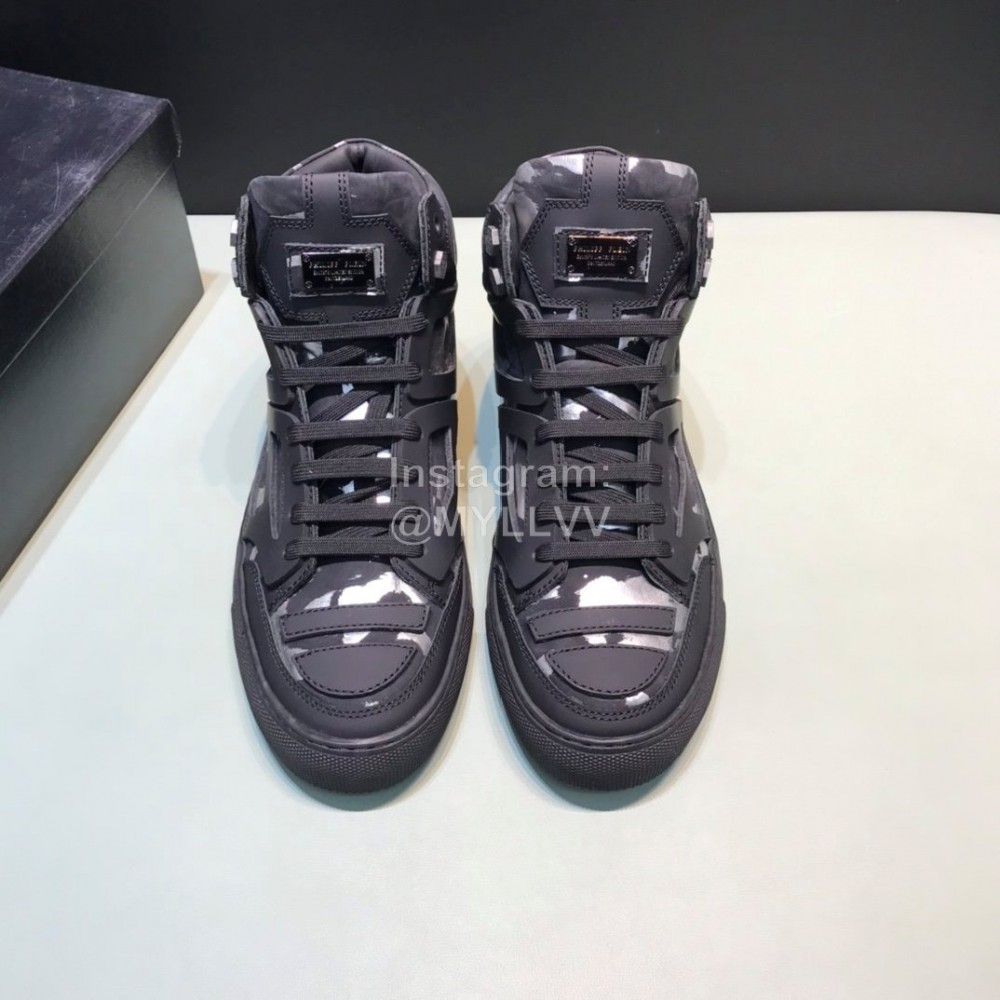 Plein  Camouflage Printing Leather High Top Sneakers For Men