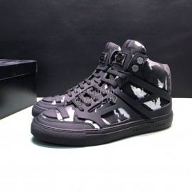 Plein  Camouflage Printing Leather High Top Sneakers For Men