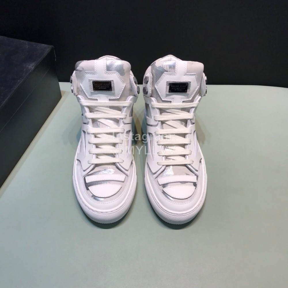Plein  Camouflage Printing Leather High Top Sneakers For Men White