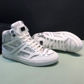 Plein  Camouflage Printing Leather High Top Sneakers For Men White