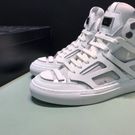 Plein  Camouflage Printing Leather High Top Sneakers For Men White