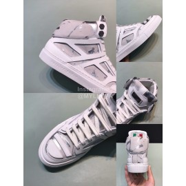 Plein  Camouflage Printing Leather High Top Sneakers For Men White