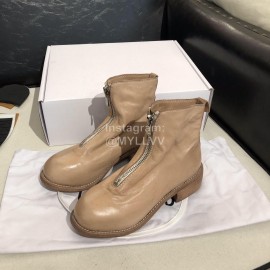 Piero Guidi Soft Leather Thick High Heeled Short Boots For Women Apricot