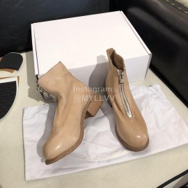 Piero Guidi Soft Leather Thick High Heeled Short Boots For Women Apricot