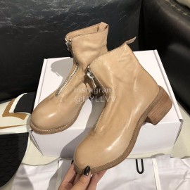 Piero Guidi Soft Leather Thick High Heeled Short Boots For Women Apricot