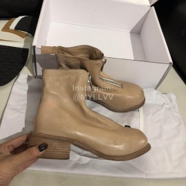 Piero Guidi Soft Leather Thick High Heeled Short Boots For Women Apricot