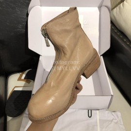 Piero Guidi Soft Leather Thick High Heeled Short Boots For Women Apricot