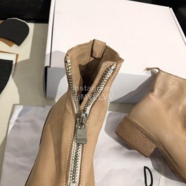 Piero Guidi Soft Leather Thick High Heeled Short Boots For Women Apricot