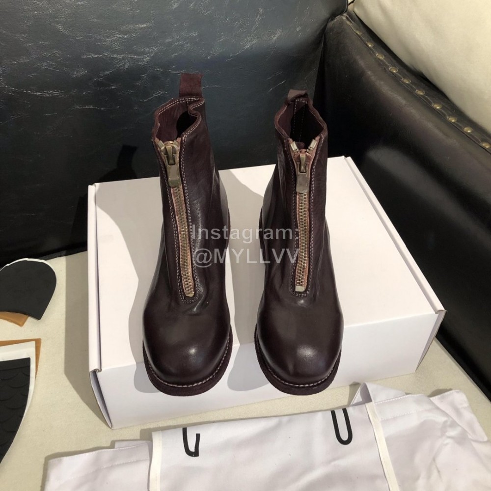 Piero Guidi Soft Leather Thick High Heeled Short Boots For Women Dark Purple