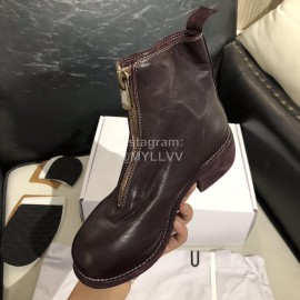 Piero Guidi Soft Leather Thick High Heeled Short Boots For Women Dark Purple