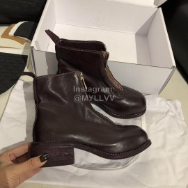 Piero Guidi Soft Leather Thick High Heeled Short Boots For Women Dark Purple