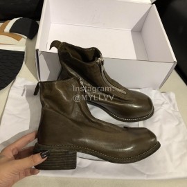 Piero Guidi Soft Leather Thick High Heeled Short Boots For Women Dark Brown