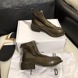 Piero Guidi Soft Leather Thick High Heeled Short Boots For Women Dark Brown