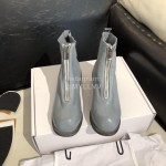 Piero Guidi Soft Leather Thick High Heeled Short Boots For Women Blue