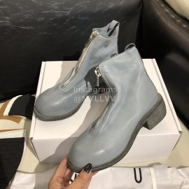 Piero Guidi Soft Leather Thick High Heeled Short Boots For Women Blue