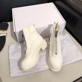 Piero Guidi Soft Leather Thick High Heeled Short Boots For Women White