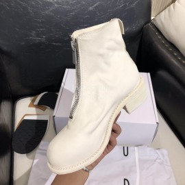 Piero Guidi Soft Leather Thick High Heeled Short Boots For Women White