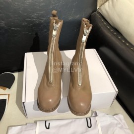 Piero Guidi Soft Leather Thick High Heeled Boots For Women Apricot