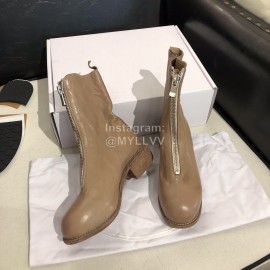 Piero Guidi Soft Leather Thick High Heeled Boots For Women Apricot