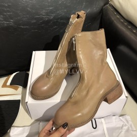 Piero Guidi Soft Leather Thick High Heeled Boots For Women Apricot