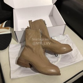 Piero Guidi Soft Leather Thick High Heeled Boots For Women Apricot