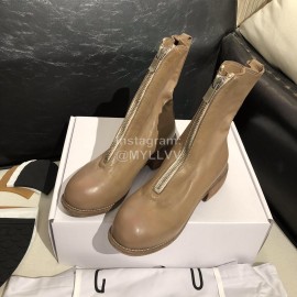 Piero Guidi Soft Leather Thick High Heeled Boots For Women Apricot