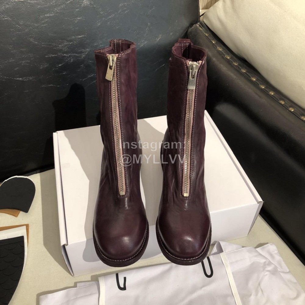 Piero Guidi Soft Leather Thick High Heeled Boots For Women Dark Purple