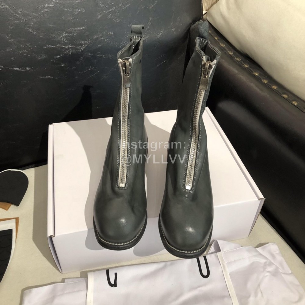 Piero Guidi Soft Leather Thick High Heeled Boots For Women Gray