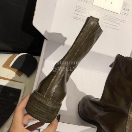 Piero Guidi Soft Leather Thick High Heeled Boots For Women Dark Brown