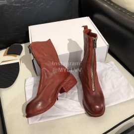 Piero Guidi Soft Leather Thick High Heeled Boots For Women Wine Red