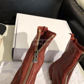 Piero Guidi Soft Leather Thick High Heeled Boots For Women Wine Red