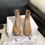 Piero Guidi Soft Leather Thick High Heeled Zipper Boots For Women Apricot