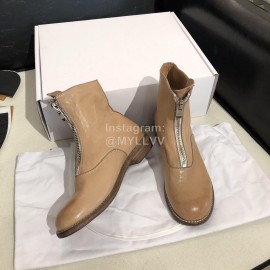 Piero Guidi Soft Leather Thick High Heeled Zipper Boots For Women Apricot