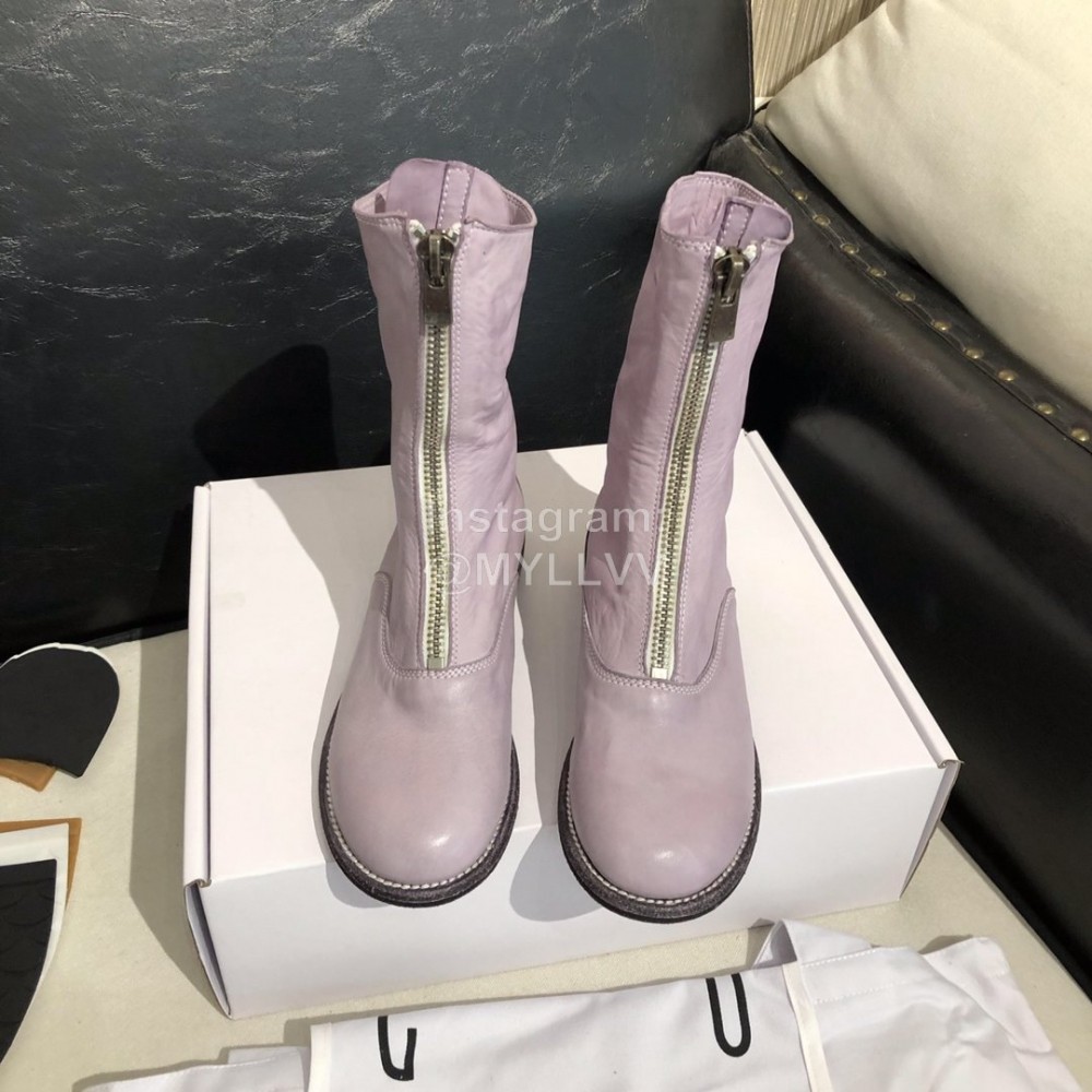 Piero Guidi New Leather Thick High Heeled Zipper Boots For Women Purple