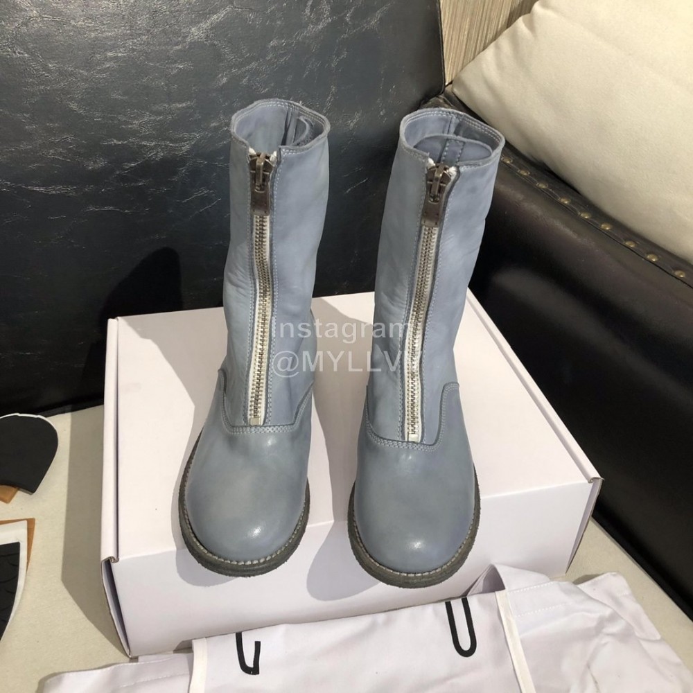 Piero Guidi New Leather Thick High Heeled Zipper Boots For Women Blue