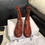 Piero Guidi New Leather Thick High Heeled Zipper Boots For Women Wine Red