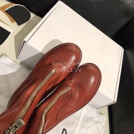 Piero Guidi New Leather Thick High Heeled Zipper Boots For Women Wine Red