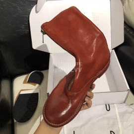 Piero Guidi New Leather Thick High Heeled Zipper Boots For Women Wine Red