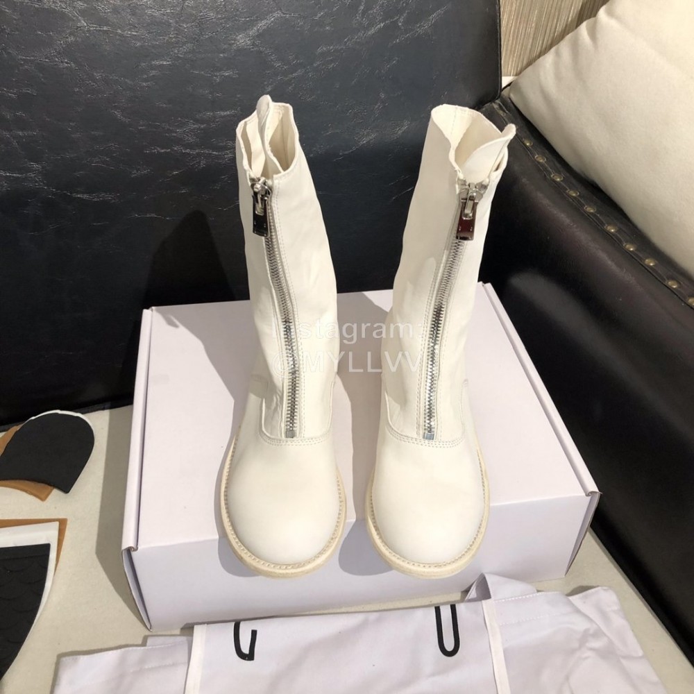 Piero Guidi New Leather Thick High Heeled Zipper Boots For Women White