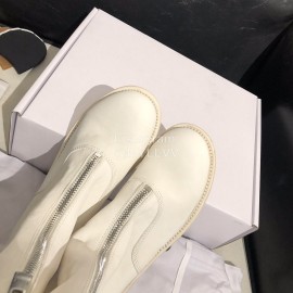 Piero Guidi New Leather Thick High Heeled Zipper Boots For Women White