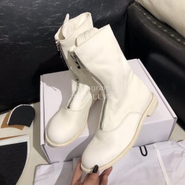 Piero Guidi New Leather Thick High Heeled Zipper Boots For Women White