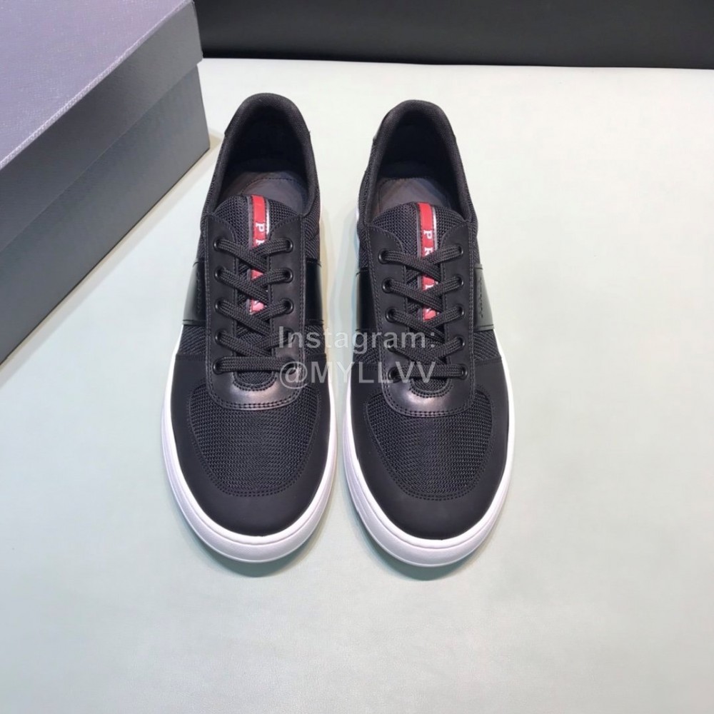 Prada Fashion Cowhide Nylon Casual Sneakers For Men Black