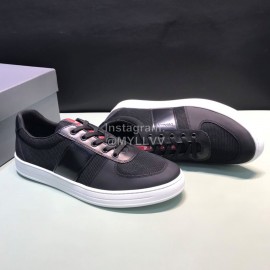 Prada Fashion Cowhide Nylon Casual Sneakers For Men Black