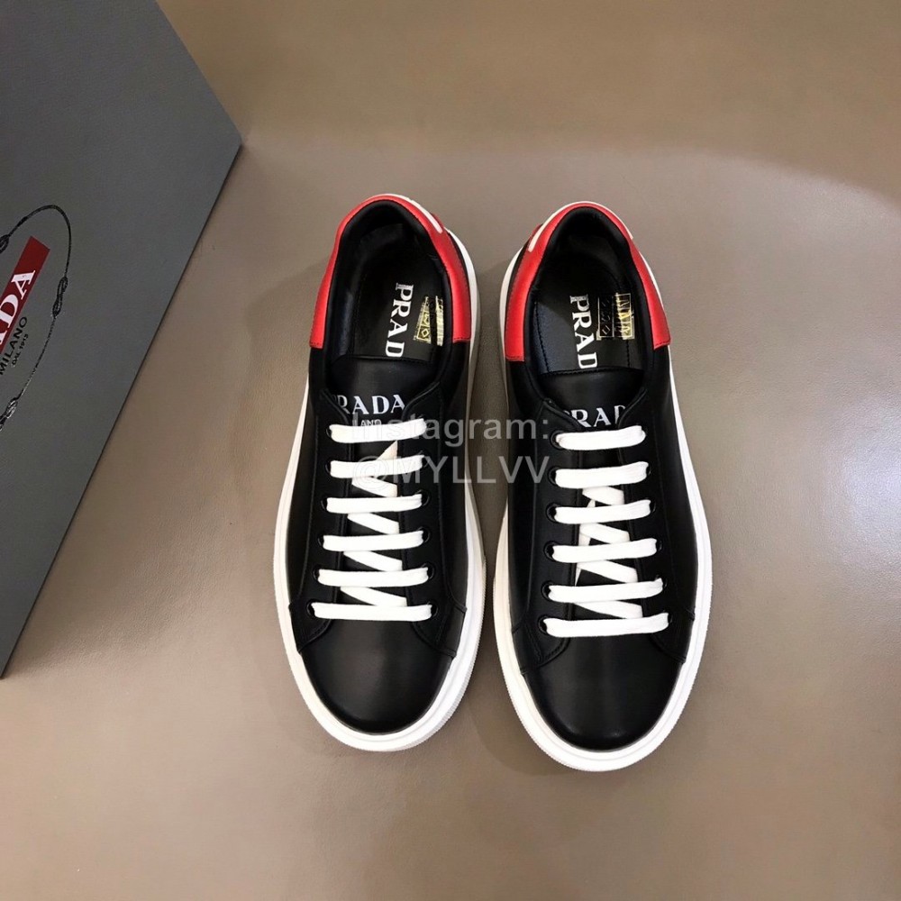 Prada Cowhide Lace Up Thick Soled Sneakers For Men Black