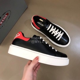Prada Cowhide Lace Up Thick Soled Sneakers For Men Black