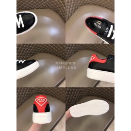 Prada Cowhide Lace Up Thick Soled Sneakers For Men Black