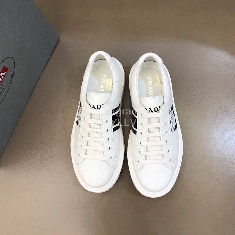 Prada Cowhide Lace Up Thick Soled Sneakers For Men White